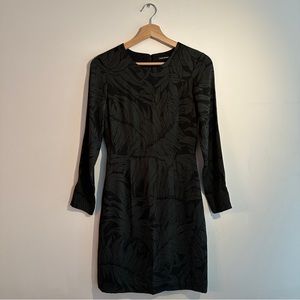 Club  Monaco Silk Long Sleeve Dress with Black and Green Print